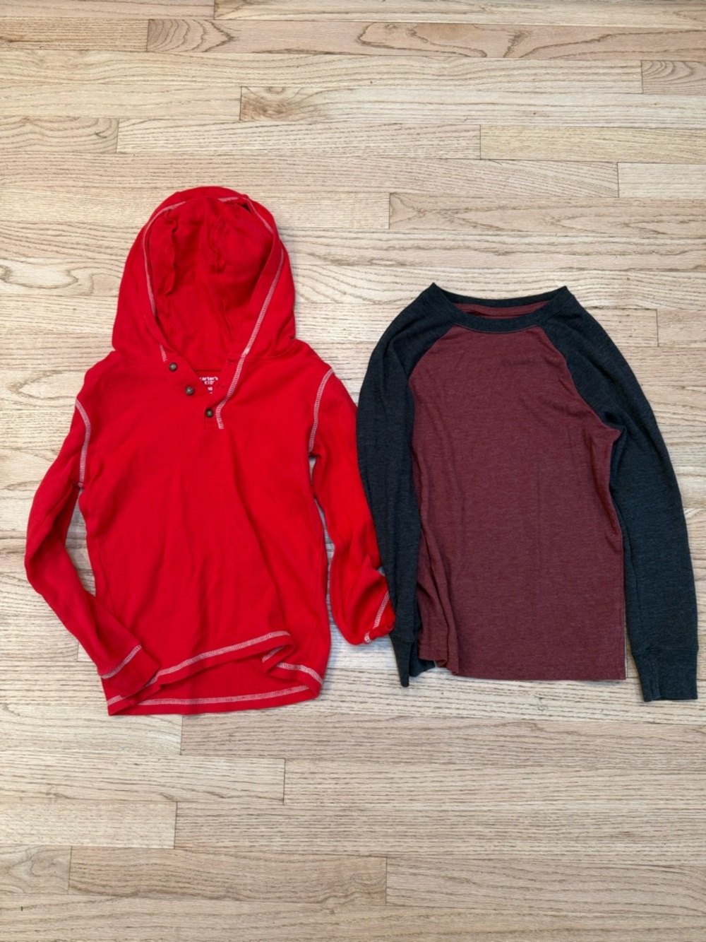 Carter's Boys Long Sleeve Bundle - Red Hooded Pullover & Maroon Raglan